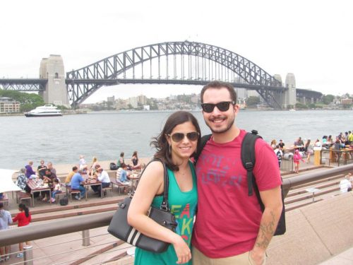 Harbour Bridge Brasileiros visitando a Harbour Bridge em Sydney