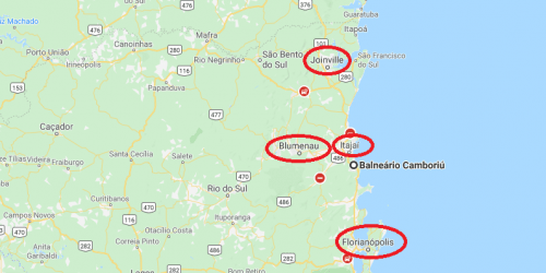 Balneário Camboriú no mapa de Santa Catarina