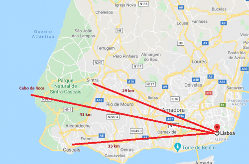 Mapa de Lisboa a Sintra, Cascais e Cabo da Roca
