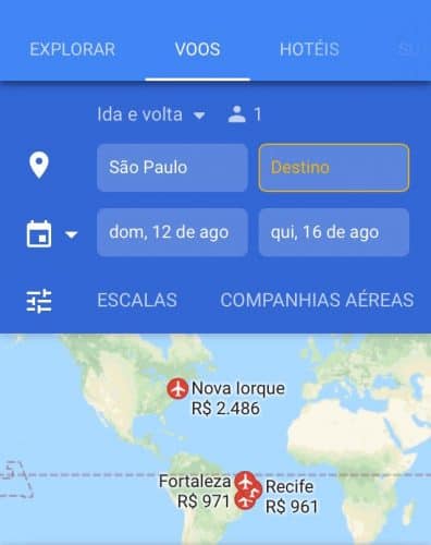 Google Flights Pesquisa de busca de avião da Google