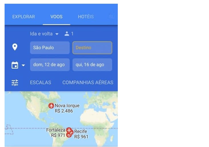 Pesquisa de busca de avião da Google