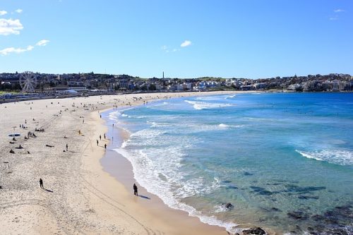 Praia em Sydney Vista panorâmica da Bondi Beach