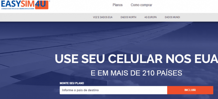 Site da EasySim4u Banner com informações escritas sobre chip internacional