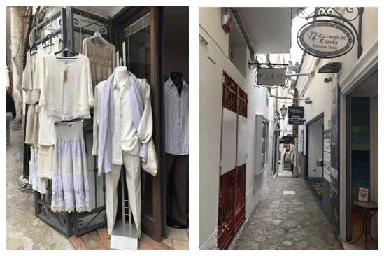 Loja de roupas e rua de comércio italiana