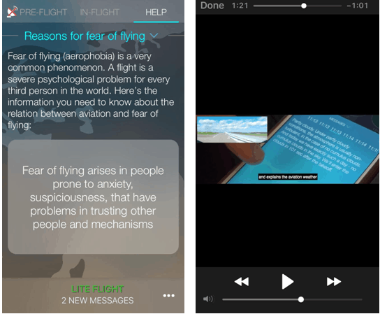 Telas demonstrativas do app para quem tem medo de avião Telas explicativas do app Sky Guru