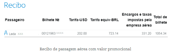 Confirmação de compra da companhia aérea