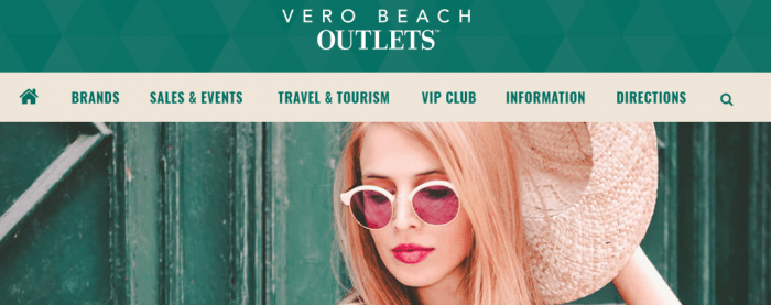 Menu da Vero Beach Outlets imagem da página inicial da Vero Beach Outlets