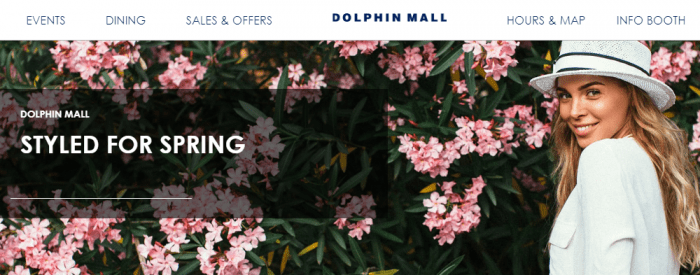 Dolphin Mall Miami Banner com flores do Dolphin Mall Miami