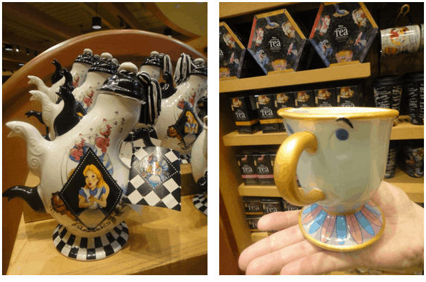 Produtos da Disney em loja da Flórida Bule e xícara de desenhos da Disney