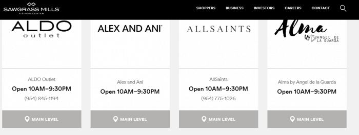 Sawgrass Mills Informações das lojas do Sawgrass Mills