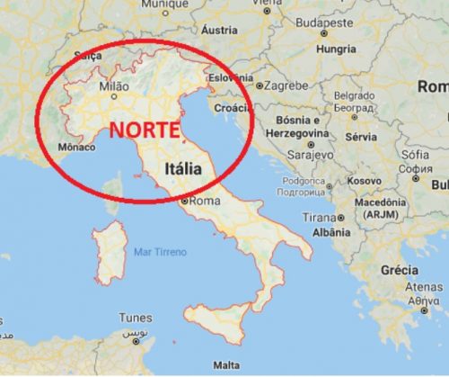 Mapa da Itália com o norte do país
