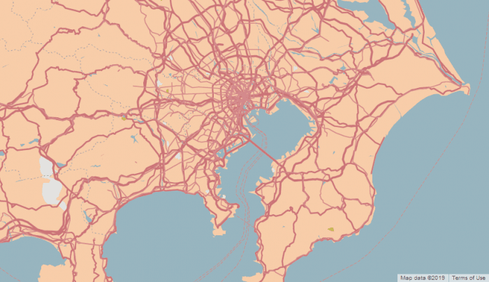 Mapa do Japão rosa Mapa de Tóquio com estilo deserto no Snazzy Maps