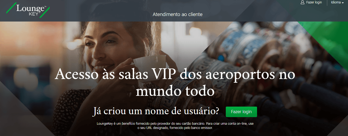 Página inicial do site da LoungeKey Site do LoungeKey
