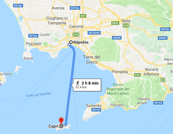 Distância de Nápoles à Capri