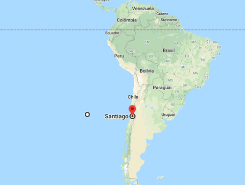 Santiago no mapa da América do Sul