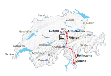 Mapa do trem Gotthard Panorama Express na Suíça