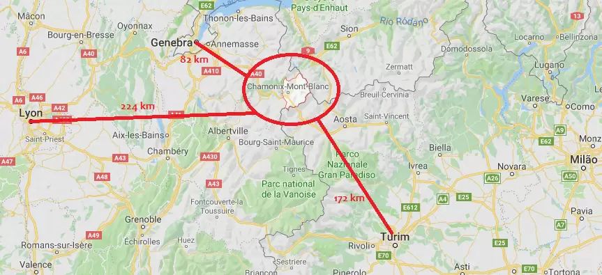 Onde fica Chamonix Mapa de Chamonix na Europa