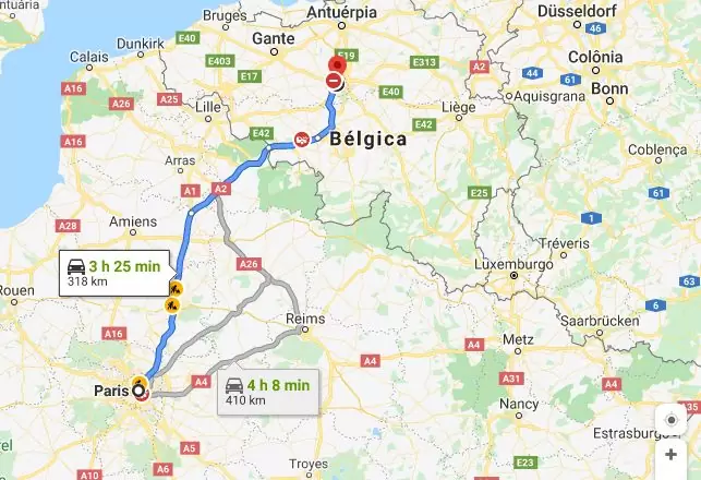 Mapa de Paris para Bruxelas Mapa de Paris para Bruxelas